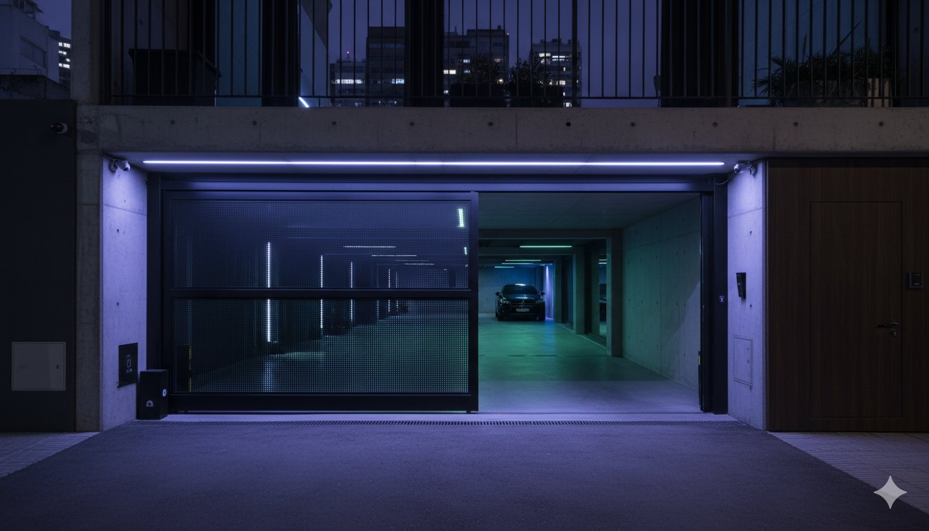 Cochera privada con portón automático en un albergue transitorio