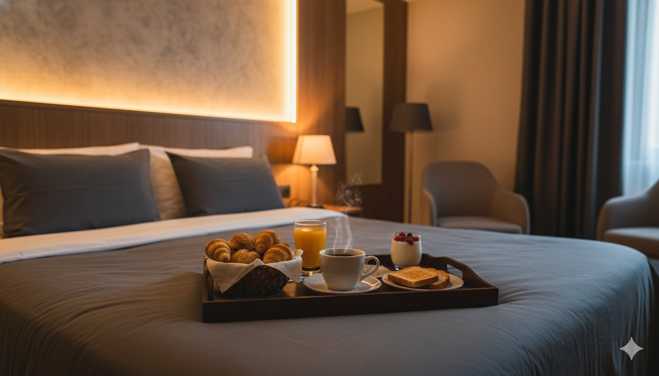 Desayuno servido en la habitación de un telo