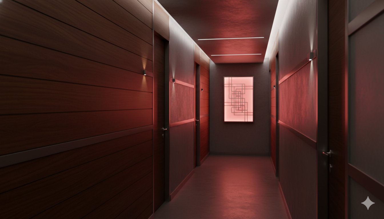 Recepción moderna y discreta de un hotel por horas